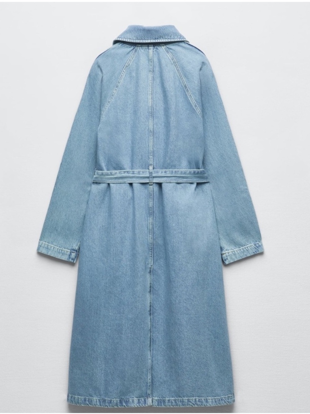 Zara Denim Long Trench Coat Sz S 100% Cotton - Picture 4 of 12